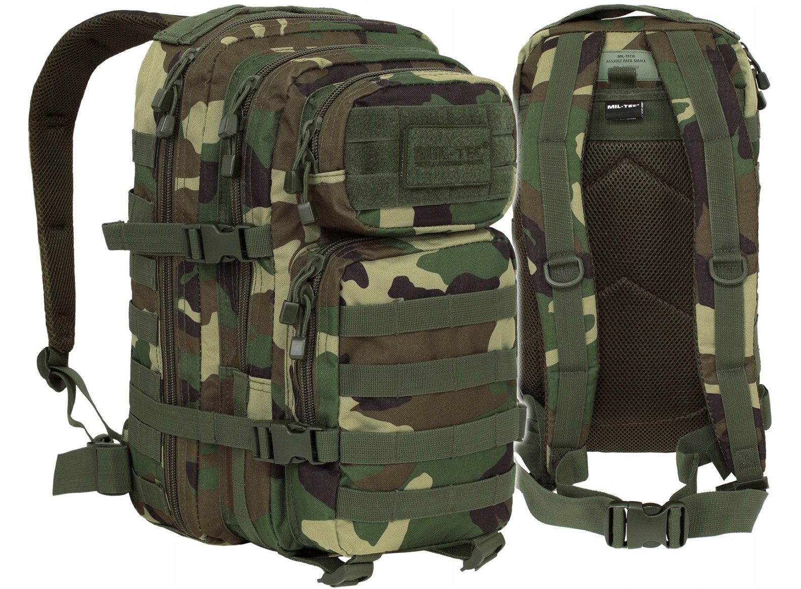 Mil-Tec Assault Pack Small 20 l - Multifunkčný taktický batoh, kamufláž Woodland